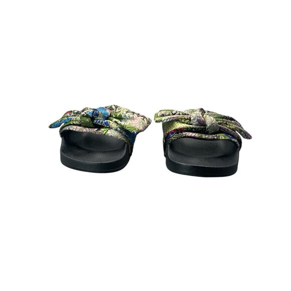 Steve Madden Silky Metallic Multi Color Oriental Pattern Bow Slides Sandals Sz 8 - Picture 2 of 8